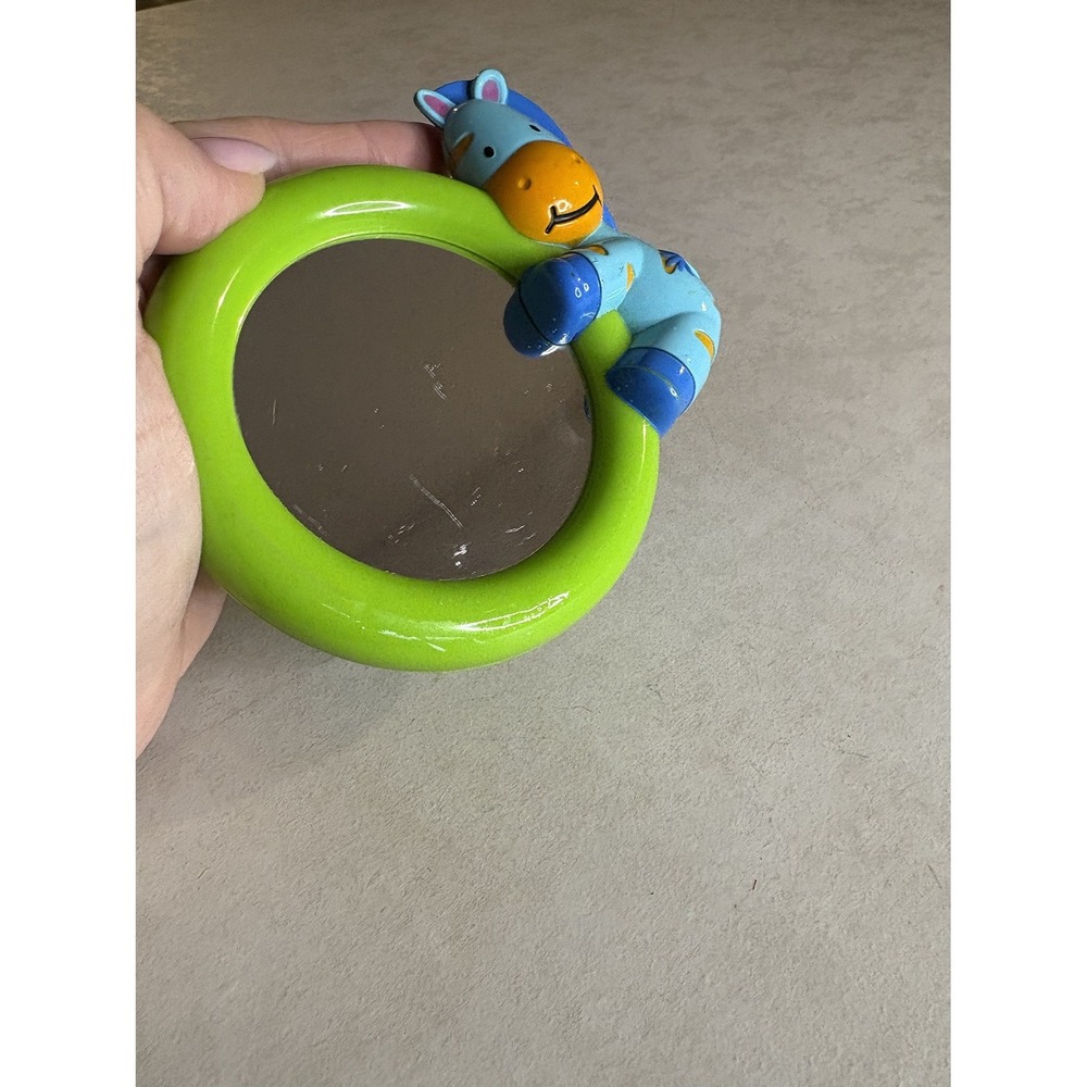 Kids II Bright Starts Zebra Baby Mirror Stroller Car Seat Clip On Toy Green Blue
